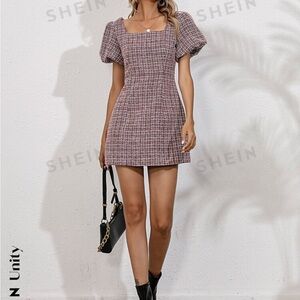 Unity Puff Sleeve Tweed Dress